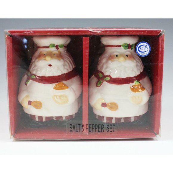 CIB Santa Chef Salt & Pepper Shaker Set Hand Painted Ceramic w/Box - Picture 1 of 9